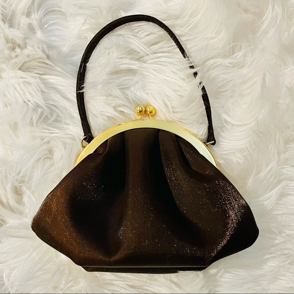 Elan Vintage Brown Shimmer Kisslock Clutch Evening Purse